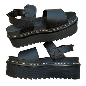 Dr. Martens Black Voss Quad Leather Platform Sandals US 9